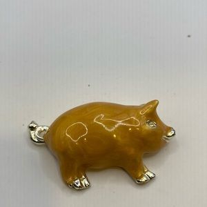 VTG 90’s yellow golden enamel pig piglet brooch pin rhinestone eye